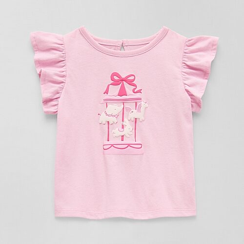 Okie Dokie Baby Girls Round Neck Short Sleeve Regular Fit Graphic T-Shirt, 3 Months, Pink