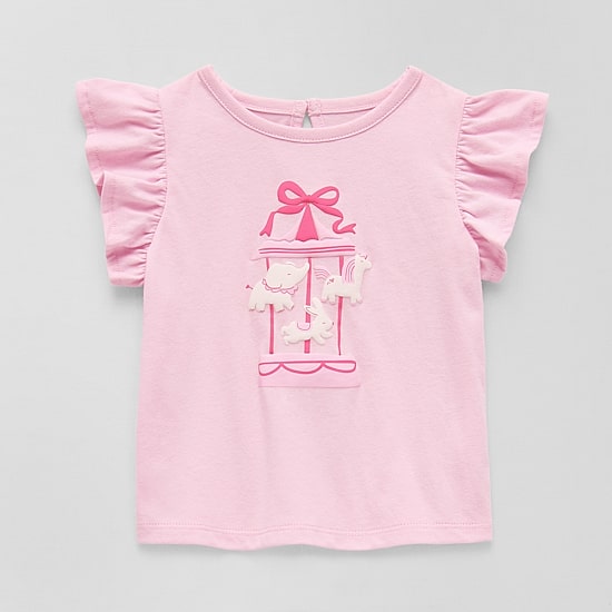 Okie Dokie Baby Girls Round Neck Short Sleeve Regular Fit Graphic T-Shirt