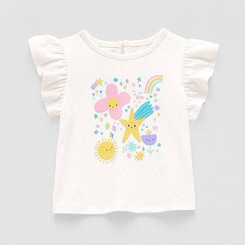 Okie Dokie Baby Girls Round Neck Short Sleeve Regular Fit Graphic T-Shirt, 3 Months, White