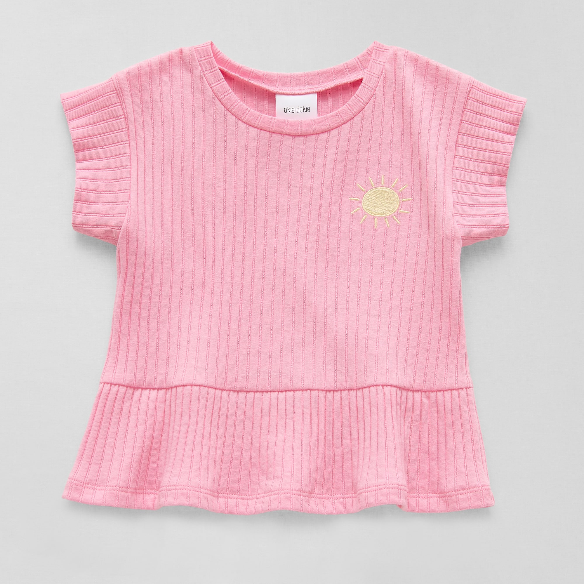 Okie Dokie Toddler & Little Girls Round Neck Short Sleeve Peplum Top