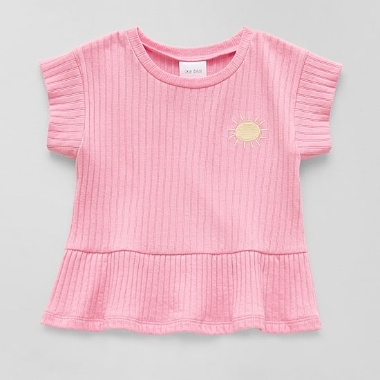 Okie Dokie Toddler & Little Girls Round Neck Short Sleeve Peplum Top