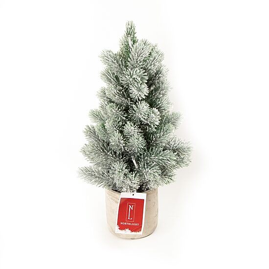 Northlight 16" Led Lighted Mini Frosted Pine In Cement Base 1 Foot Pine Christmas Tree