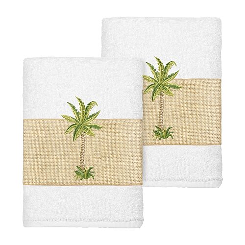 Linum Home Textiles Colton 2-pc. Embellished Washcloth, One Size, White