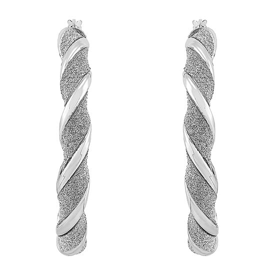 Womens Sterling Silver 40mm Round Hoop Earrings