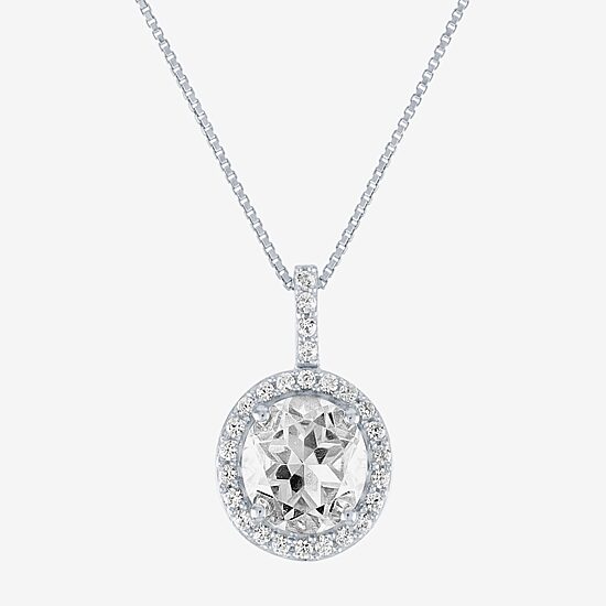 Womens Lab Created White Sapphire Sterling Silver 18 Inch Pendant Necklace