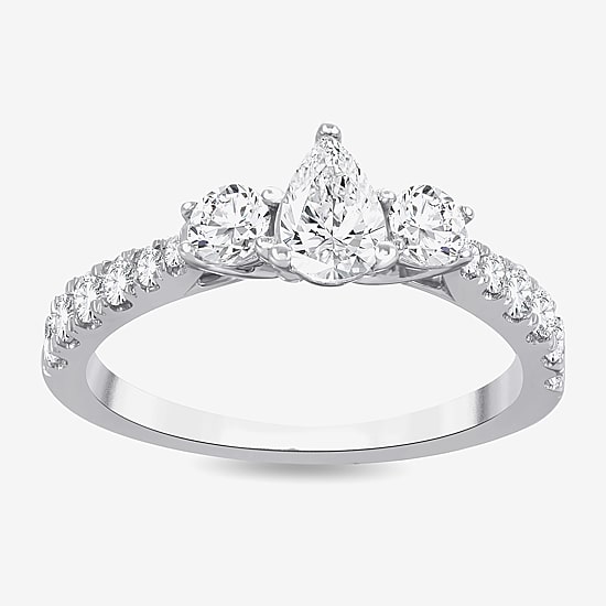 Love Lives Forever (H-I / Si1-Si2) Womens 1 CT. T.W. Lab Grown White Diamond 10K Gold Pear 3-Stone Engagement Ring