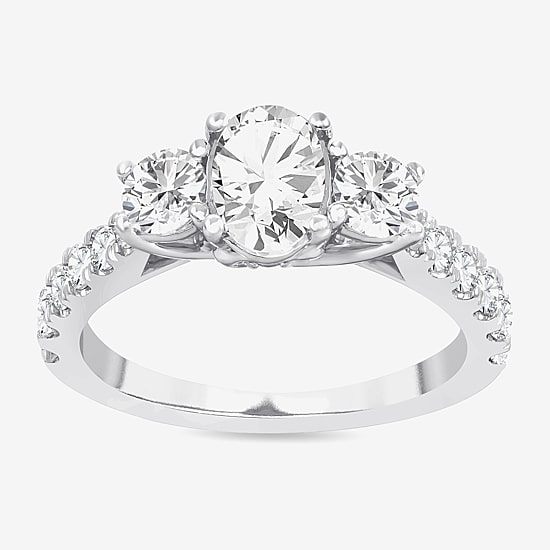 Love Lives Forever (H-I / Si1-Si2) Womens 2 CT. T.W. Lab Grown White Diamond 10K Gold Oval 3-Stone Engagement Ring