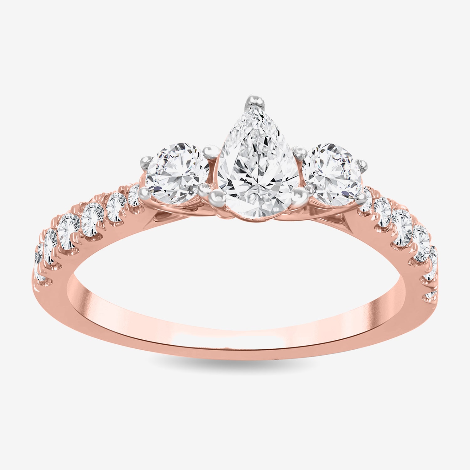 Love Lives Forever (H-I / Si1-Si2) Womens 1 CT. T.W. Lab Grown White Diamond 10K Gold Pear 3-Stone Engagement Ring