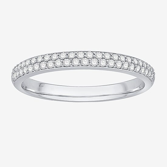 Micro Pave 2MM 1/4 CT. T.W. Genuine White Diamond 10K Gold Anniversary Wedding Band