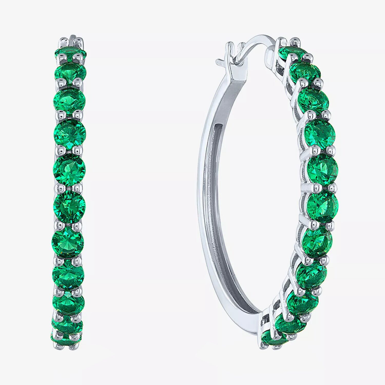 Lab Created Green Gemstone Sterling Silver 30mm Hoop Earrings