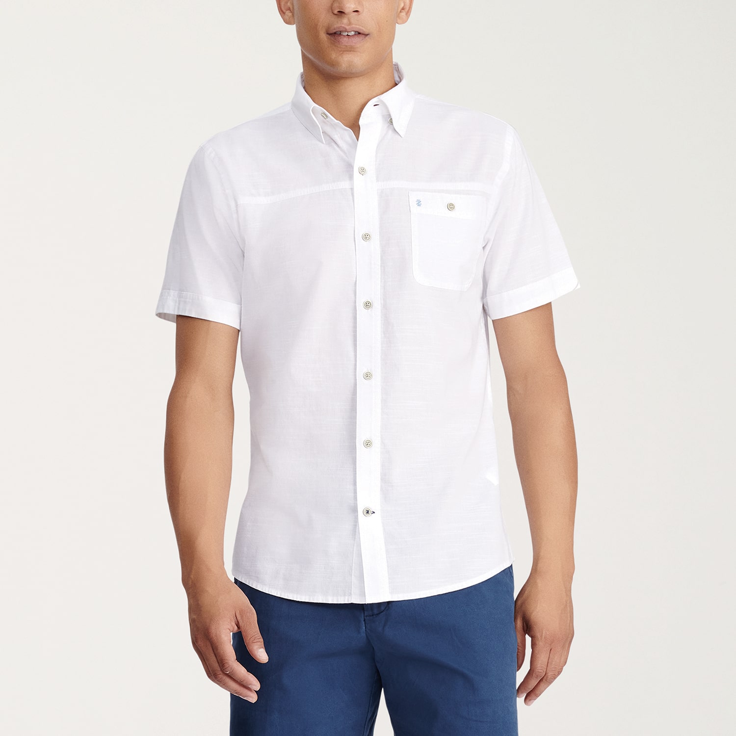 IZOD Saltwater Chambray Mens Short Sleeve Classic Fit Button-Down Shirt