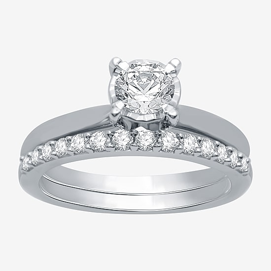 I Said Yes (H-I / I1) Womens 1 CT. T.W. Lab Grown White Diamond Sterling Silver Round Solitaire Bridal Set