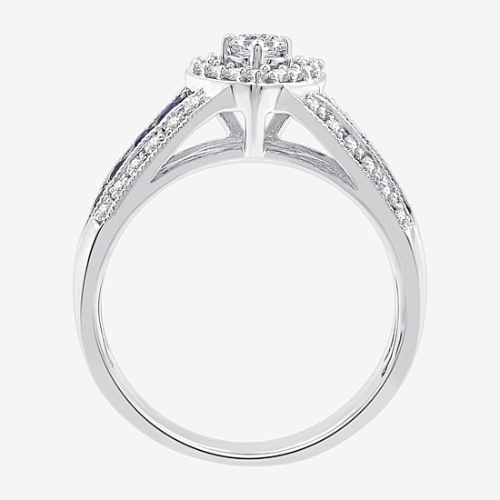 I Said Yes (H-I / I1) Womens 3/8 CT. T.W. Lab Grown White Diamond Sterling Silver Heart Side Stone Halo Engagement Ring
