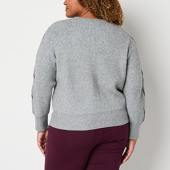 Liz Claiborne Plus Womens Crew Neck Long Sleeve Pullover Sweater