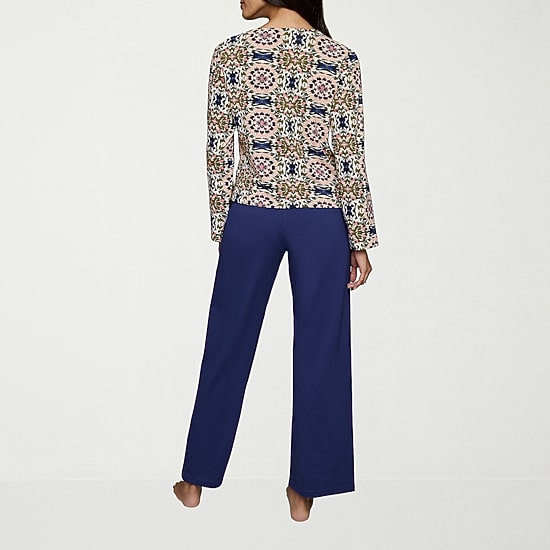 Ilusion Womens Crew Neck Long Sleeve 2-pc. Pajama Set