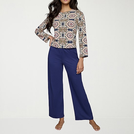 Ilusion Womens Crew Neck Long Sleeve 2-pc. Pajama Set