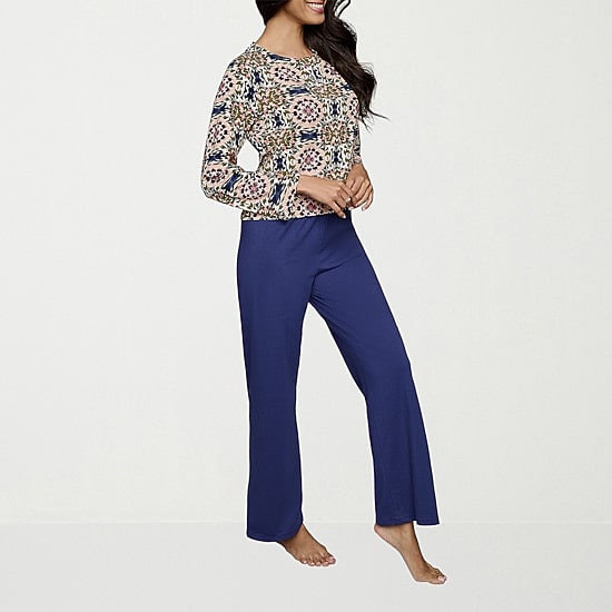 Ilusion Womens Crew Neck Long Sleeve 2-pc. Pajama Set
