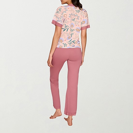 Ilusion Womens Round Neck Short Sleeve 2-pc. Pajama Set