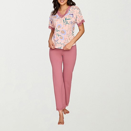 Ilusion Womens Round Neck Short Sleeve 2-pc. Pajama Set