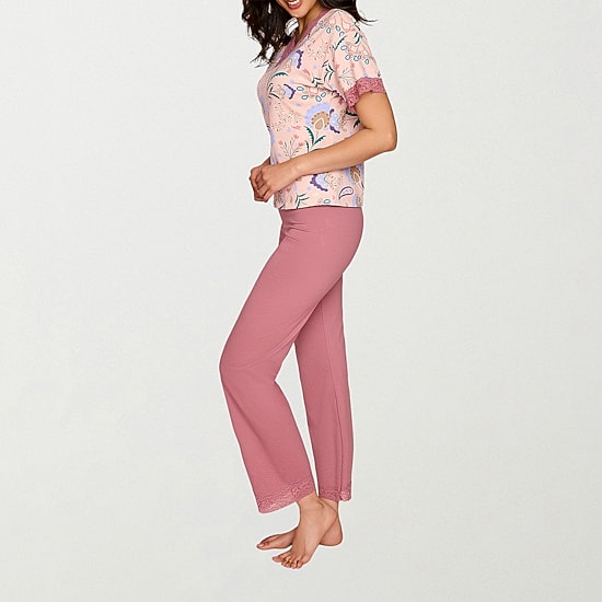 Ilusion Womens Round Neck Short Sleeve 2-pc. Pajama Set