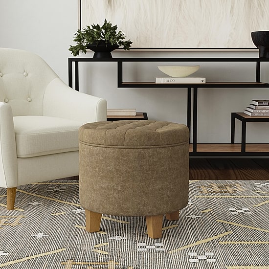 Kinfine Homepop Storage Tufted Lift-Top Ottoman in Faux Suede