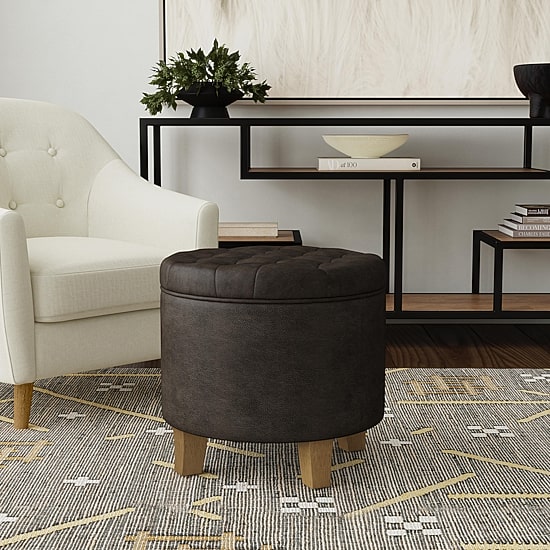 Kinfine Homepop Storage Tufted Lift-Top Ottoman in Faux Leather