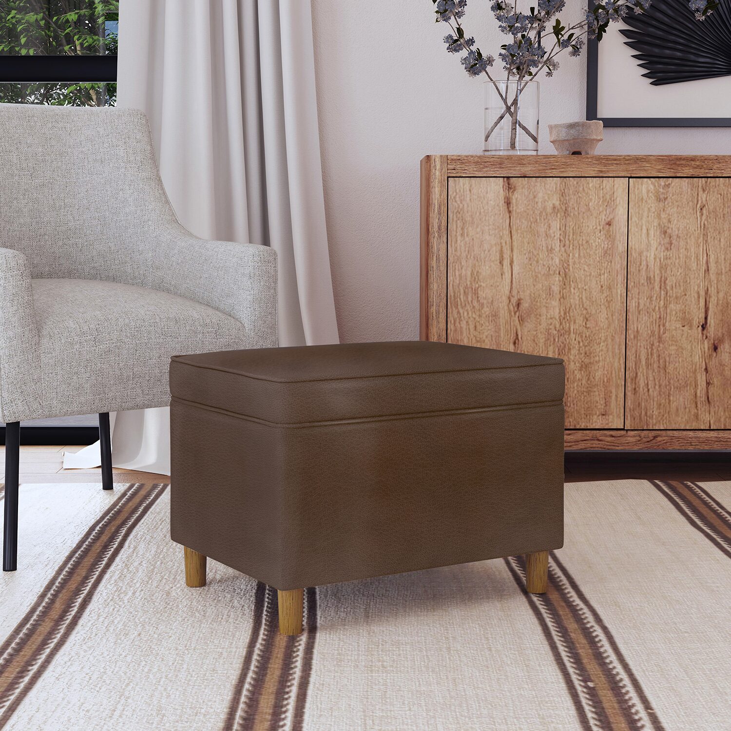 Homepop Dinah Storage Lift-Top Upholstered Grid Ottoman