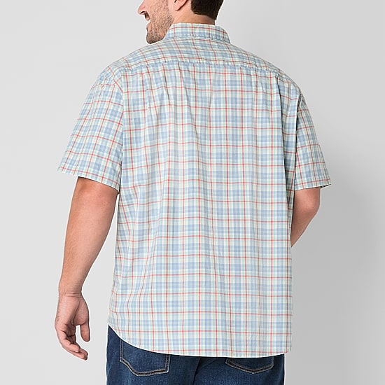 St. John's Bay Stetch Poplin Mens Short Sleeve Classic Fit Stretch Fabric Big and Tall Button-Down Shirt