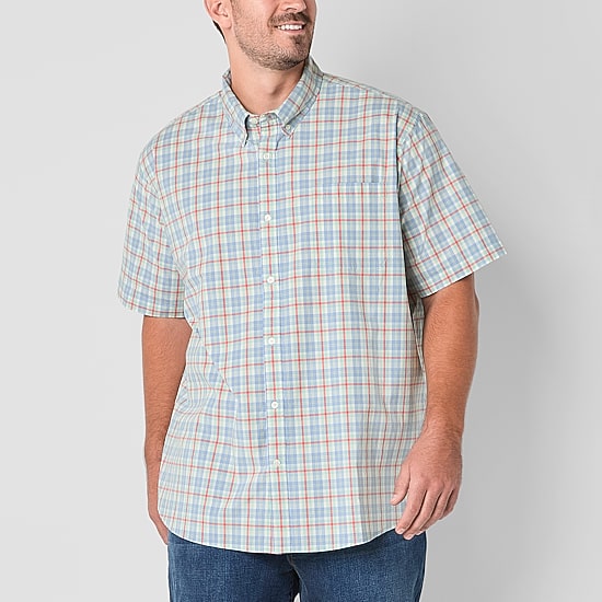 St. John's Bay Stetch Poplin Mens Short Sleeve Classic Fit Stretch Fabric Big and Tall Button-Down Shirt