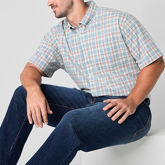 St. John's Bay Stetch Poplin Mens Short Sleeve Classic Fit Stretch Fabric Big and Tall Button-Down Shirt