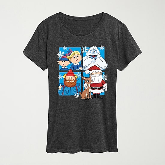 Cast Of Charcters Womens Crew Neck Short Sleeve Regular Fit Rudolph Graphic T-Shirt