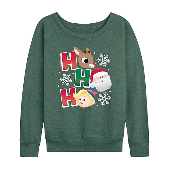 Ho Ho Ho Womens Round Neck Long Sleeve Regular Fit Rudolph Graphic T-Shirt