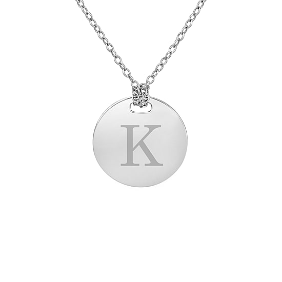Personalized Sterling Silver 16mm Round Initial Pendant Necklace