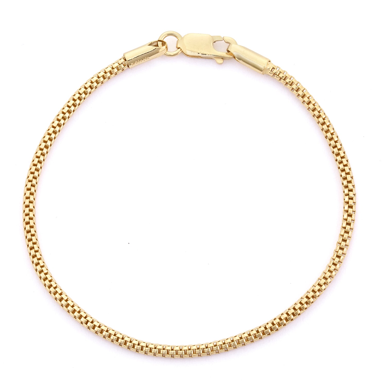 Unisex Adult 14K Gold Over Silver 7.25 Inch Solid Link Chain Bracelet