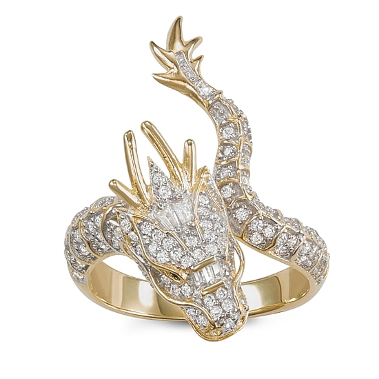 Womens 1 1/4 CT. T.W. Cubic Zirconia 14K Two Tone Gold Over Silver Dragon Cocktail Ring