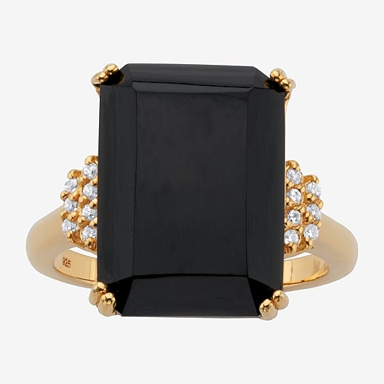 Womens Genuine Black Onyx 18K Gold Over Silver Cocktail Ring