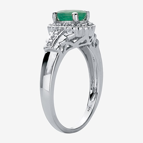 Womens Genuine Green Emerald Sterling Silver Cocktail Ring