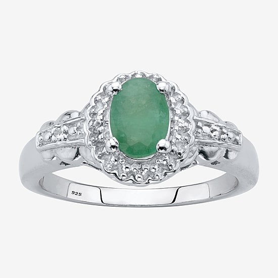 Womens Genuine Green Emerald Sterling Silver Cocktail Ring