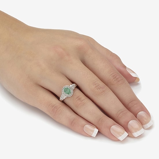 Womens Genuine Green Emerald Sterling Silver Cocktail Ring