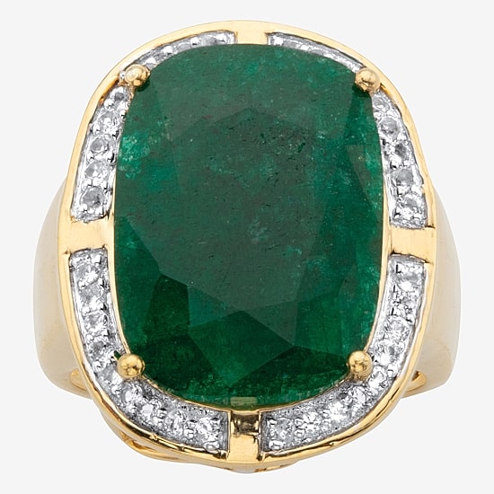Womens Genuine Green Emerald 14K Gold Over Silver Cocktail Ring