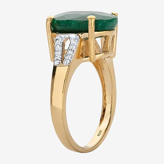 Womens Genuine Green Emerald 14K Gold Over Silver Cocktail Ring