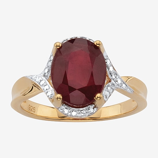 Womens Lead Glass-Filled Red Ruby 14K Gold Over Silver Cocktail Ring