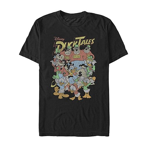 Mens Crew Neck Short Sleeve Classic Fit Duck Tales Graphic T-Shirt, Large, Black