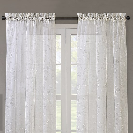 Regal Home Embroidered Voile Rod Pocket Embroidered Sheer Single Curtain Panel