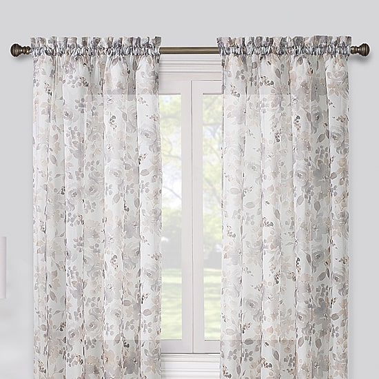 Regal Home Floral Printed Voile Rod Pocket Sheer Single Curtain Panel