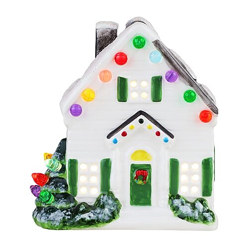 Lighted Ceramic Christmas Village House Tabletop Decor, One Size, White