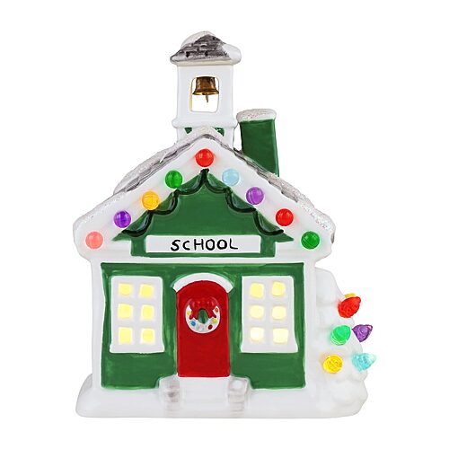 Lighted Ceramic Christmas Village School Tabletop Decor, One Size, Green