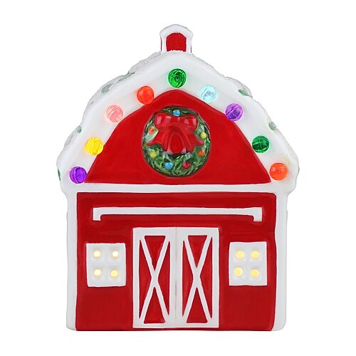 Lighted Ceramic Christmas Village Barn Tabletop Decor, One Size, Red