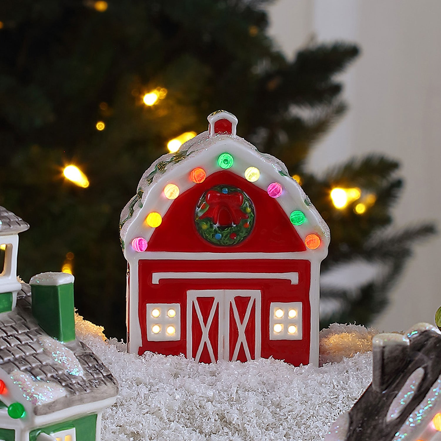 Lighted Ceramic Christmas Village Barn Tabletop Decor