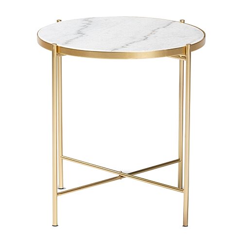 H01-102776 Metal-Marble Side Table Maddock Modern & Contemporary Metal End Table with Marble Tabletop, Marble White & Gold